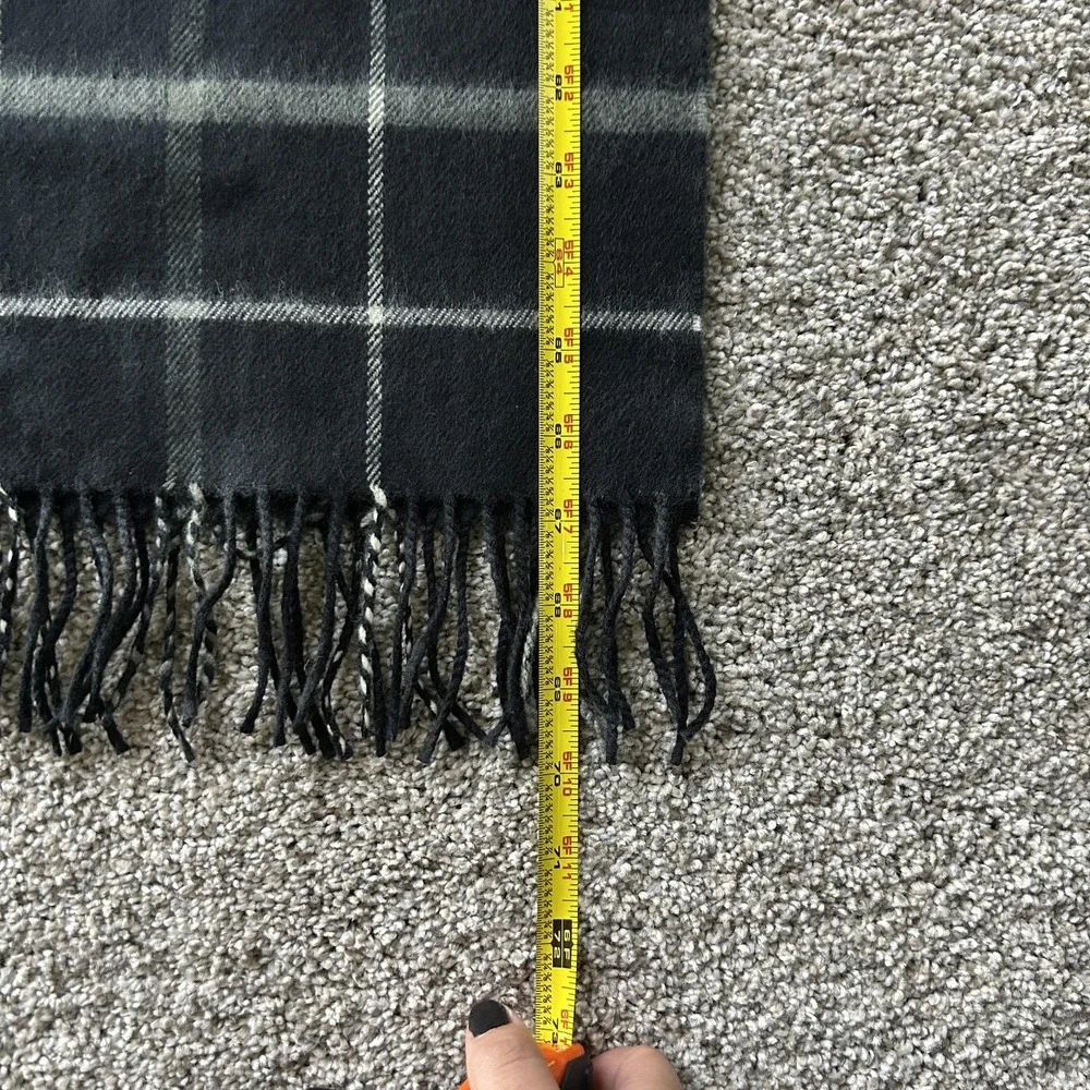 Cashmere Scarf Mens One Size Black Tartan Plaid Fringe Made In Scotland Winter